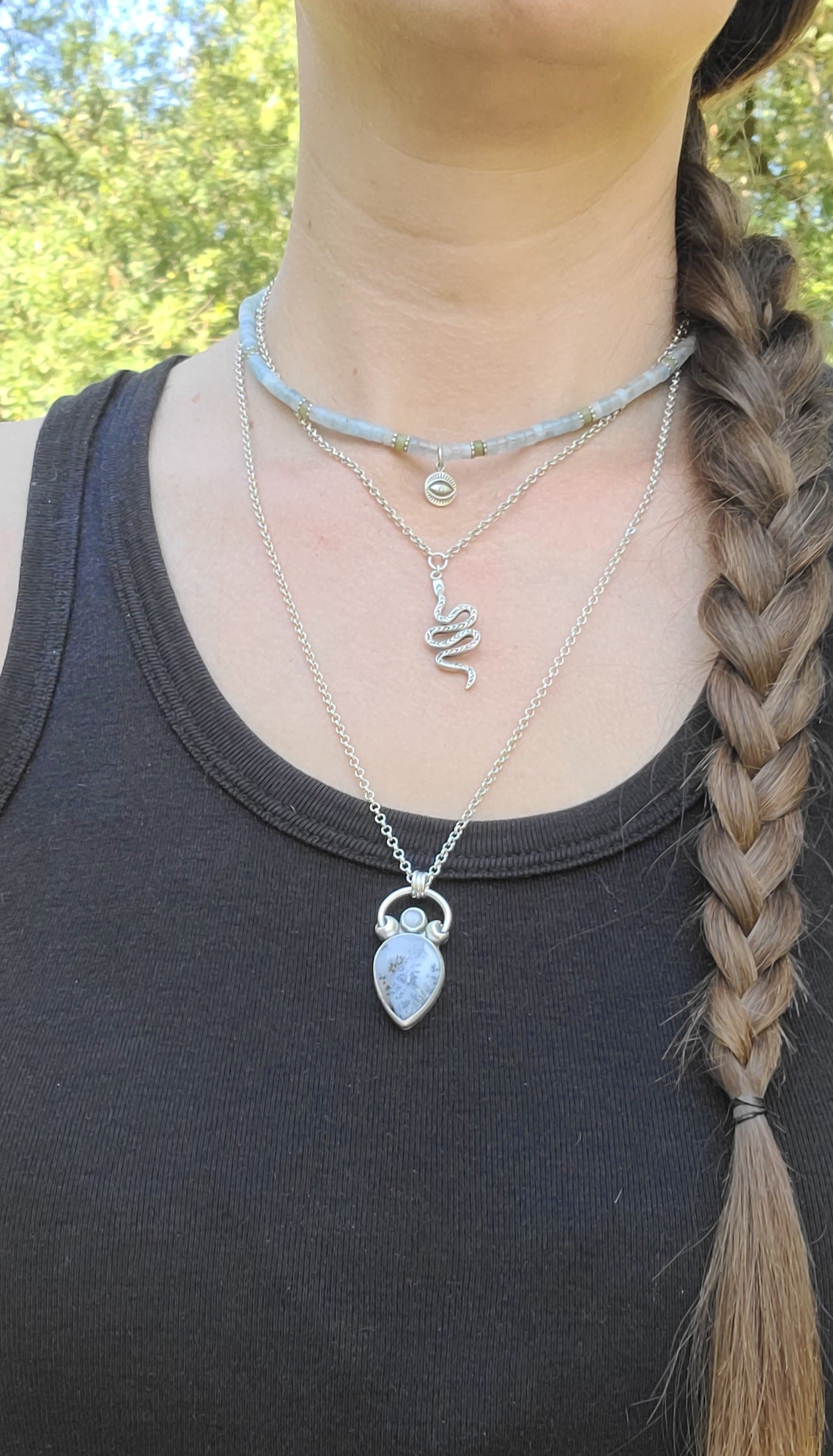 Collier Cycle de lune Agate Dentritique