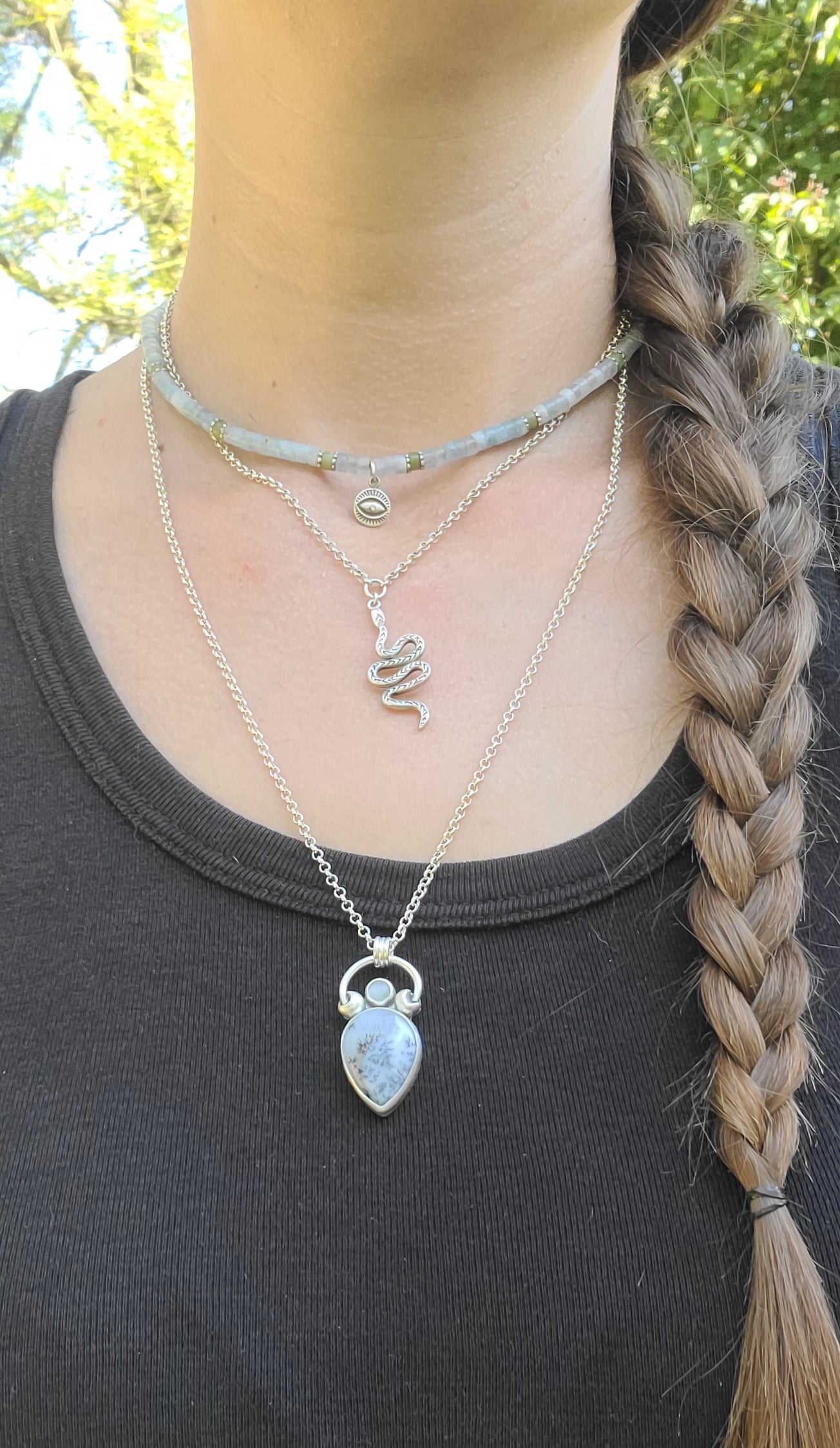 Collier Cycle de lune Agate Dentritique