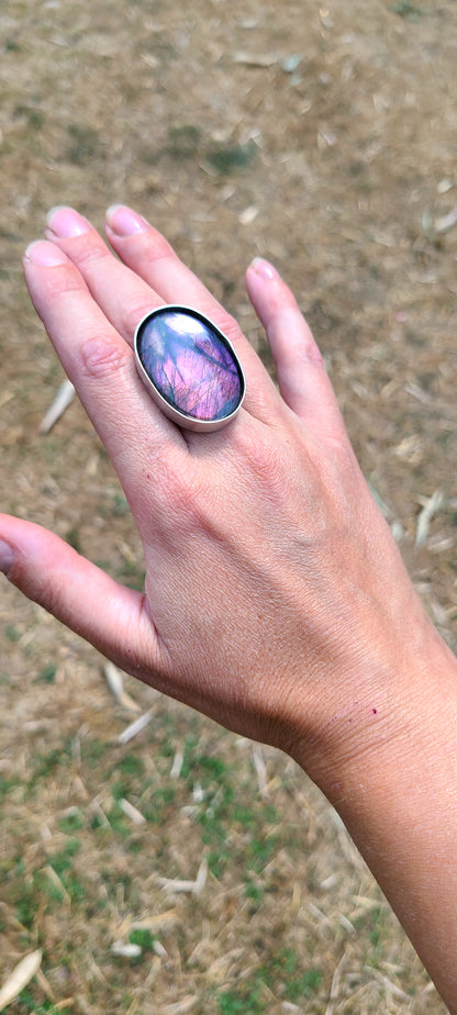 Bague Passiflore et sa labradorite