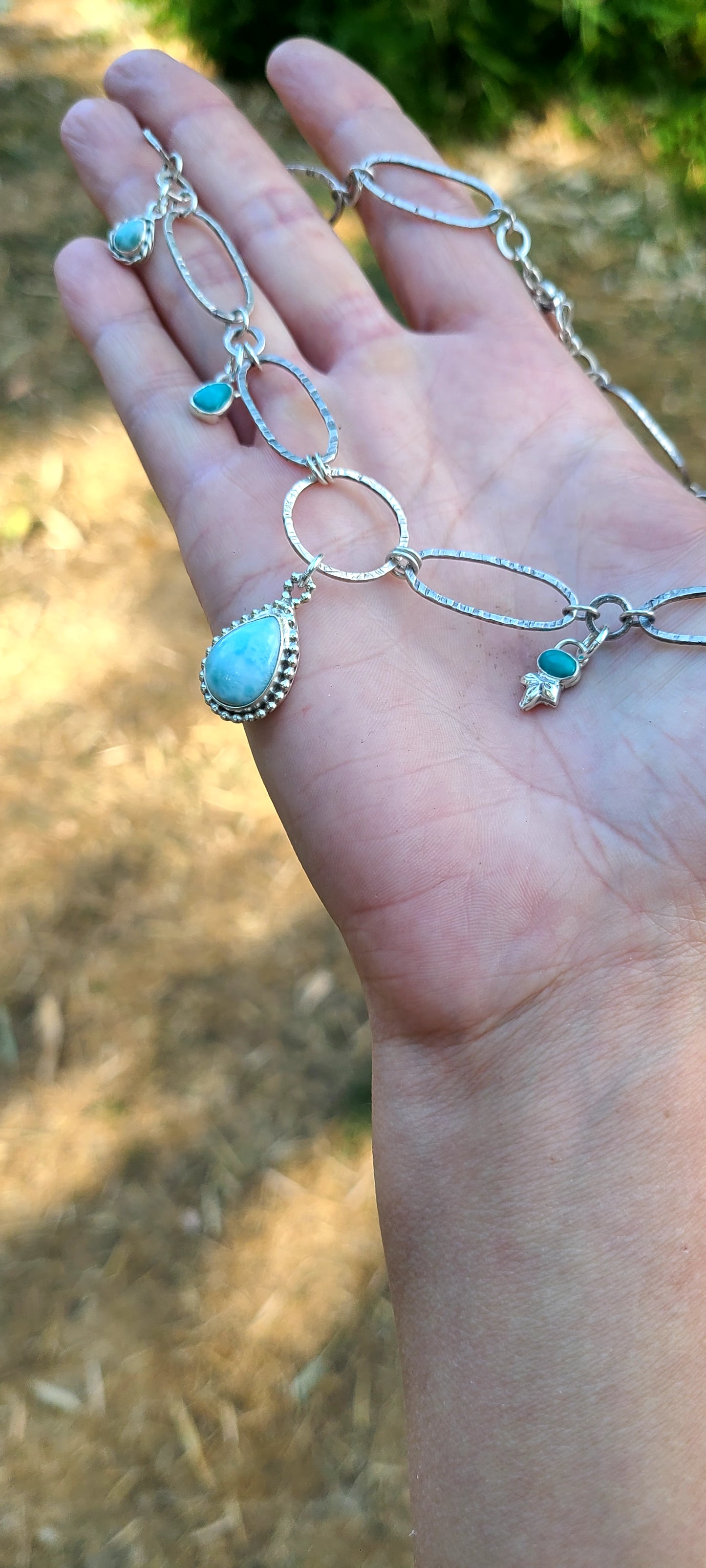 Collier Myosotis larimar et Turquoise
