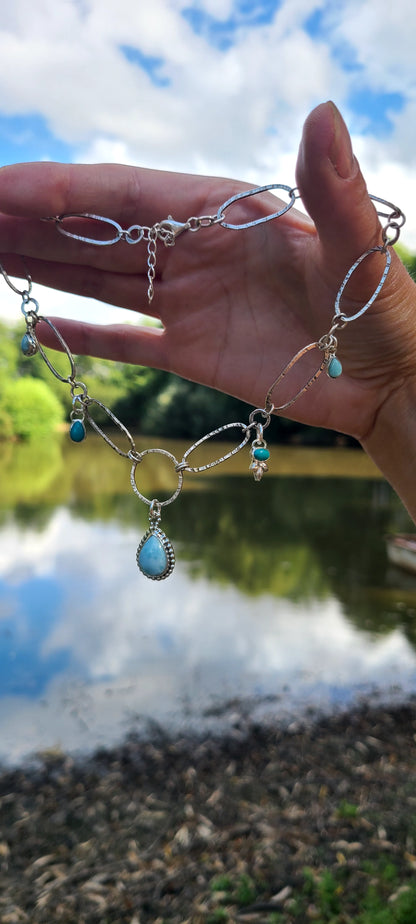 Collier Myosotis larimar et Turquoise