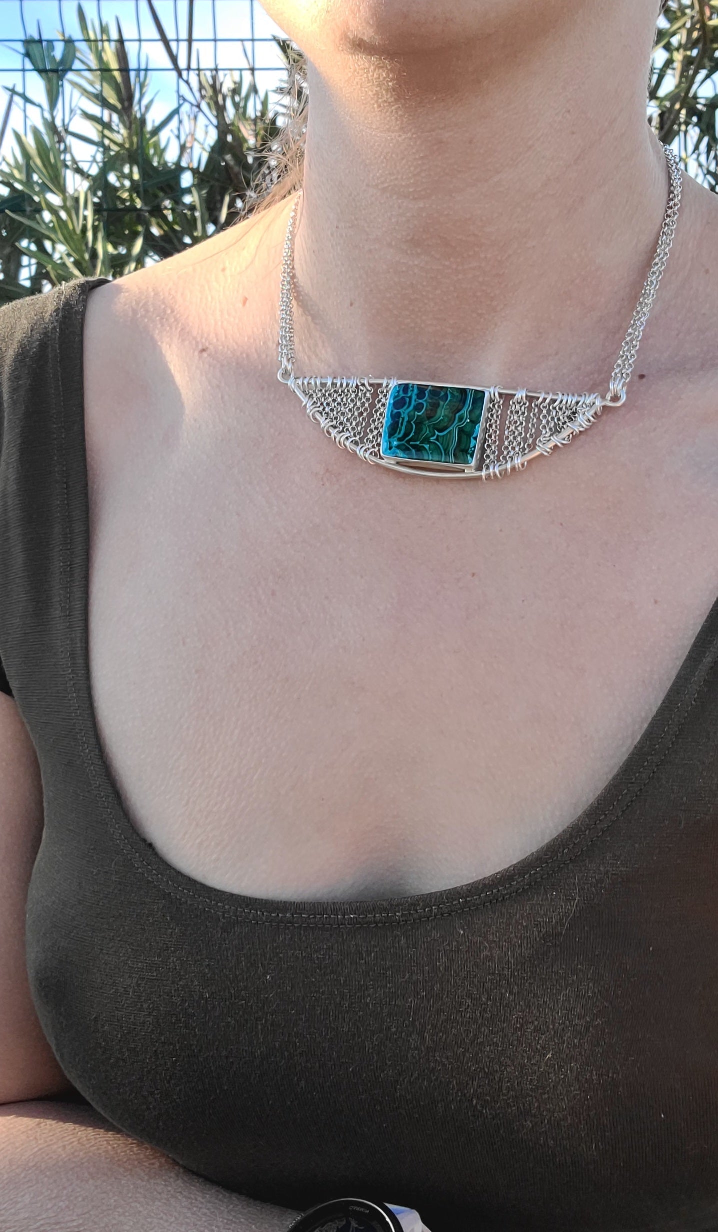 Collier Brume et sa Chrysocolle à Malachite