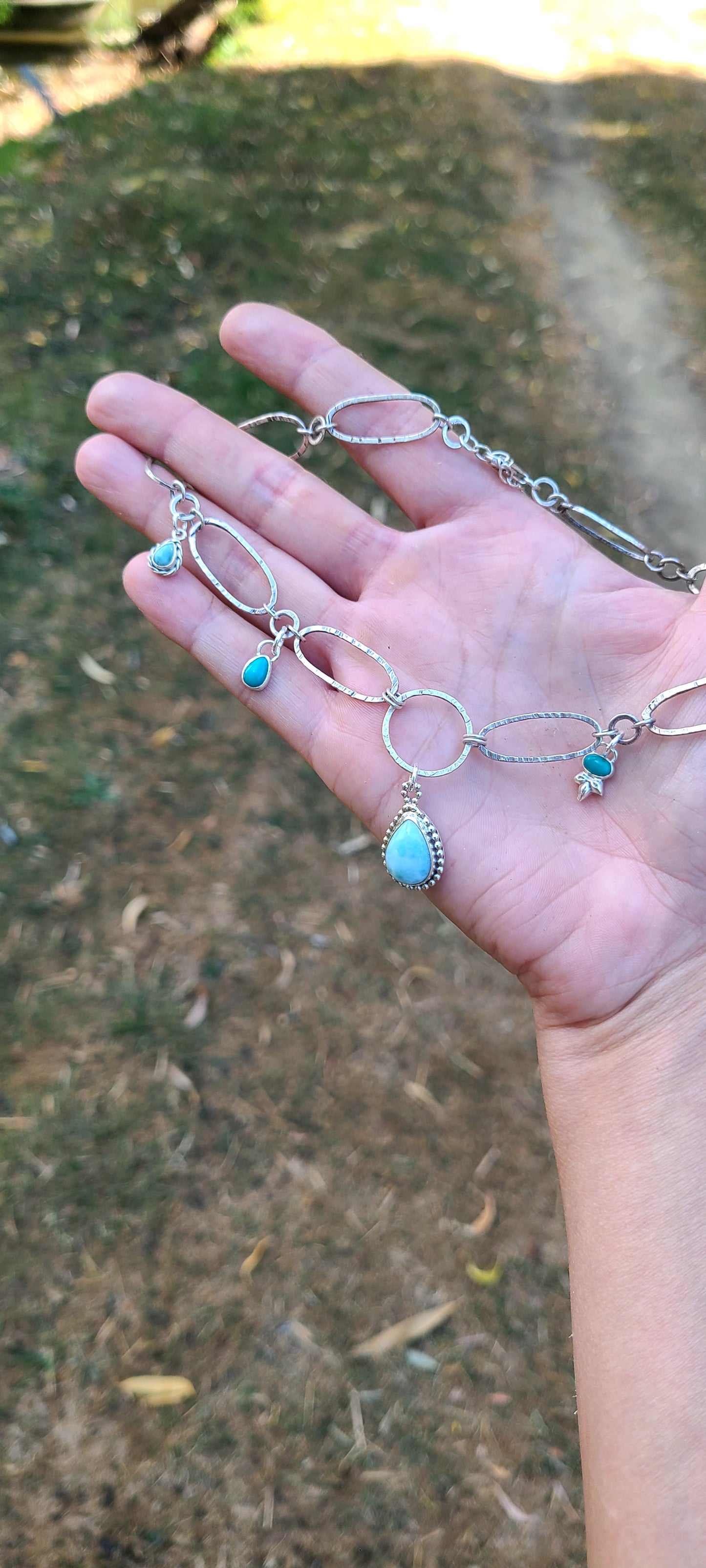 Collier Myosotis larimar et Turquoise