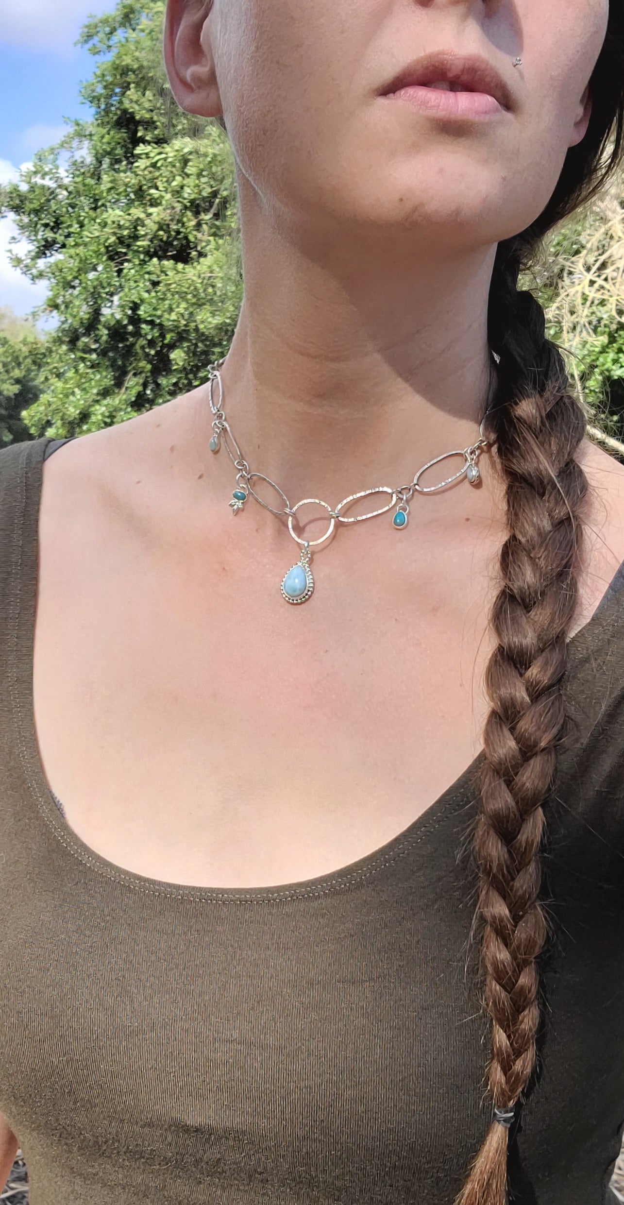 Collier Myosotis larimar et Turquoise
