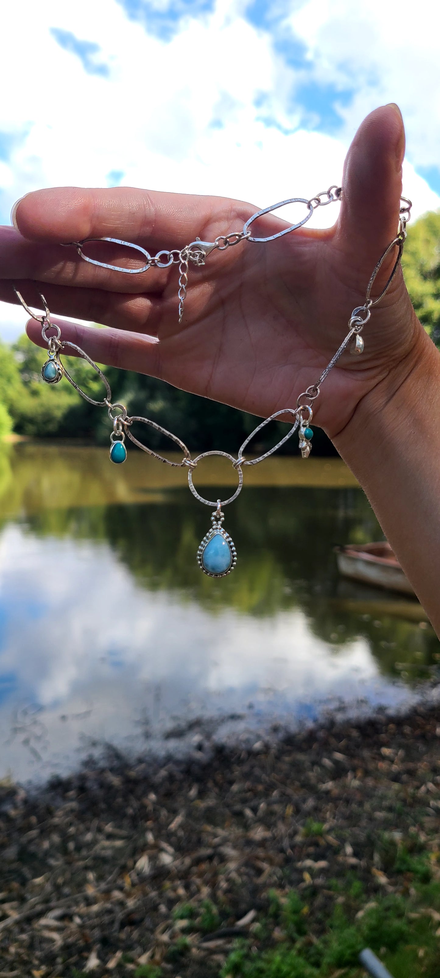 Collier Myosotis larimar et Turquoise